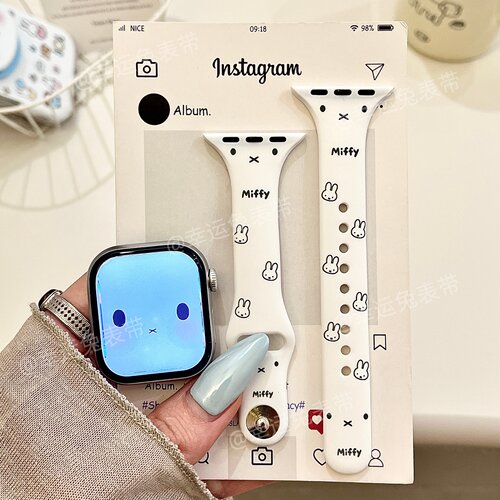 米菲表情适用iwatchs11小蛮腰10苹果手表表带s9硅胶8Applewatch7