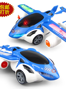 电动变形旋转飞机汽车万向自动灯光音乐变形车儿童玩具礼物男女孩