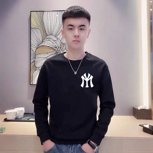 精神小伙卫衣男印花潮流修身秋冬网红社会长袖潮牌个性套头上衣服