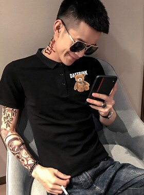 网红社会精神小伙短袖快手polo衫