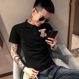 青年情侣Polo衫翻领社会精神小伙短袖t恤快手网红同款潮男半袖衫