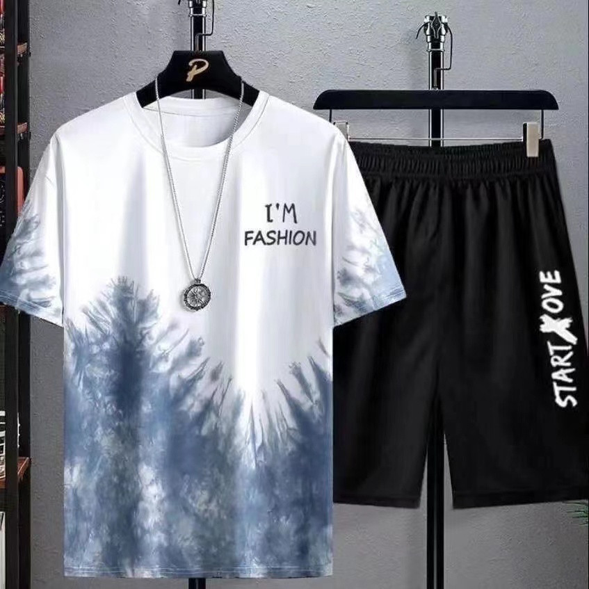 新款速干冰丝渐变套装男短袖t恤夏季休闲短裤运动两件套帅气男装,男装,休闲运动套装,淘宝优惠券,粉丝福利购,淘宝优惠卷