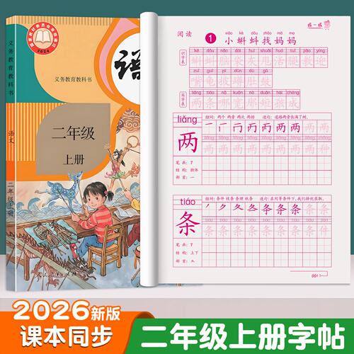 二年级小学生练字帖上册下册2年级每日一练儿童笔画笔顺练语文生字同步练字帖人教版专用练习册写字描红本硬笔书法练字本寒假楷书