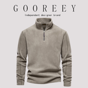 GooReey欧美潮流半立领羊羔毛卫衣男士长袖拉链新款百搭上衣秋季