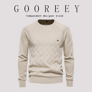 GooReey毛衫毛衣高品质2024纯色套头秋冬纯棉欧美男士长袖针织衫