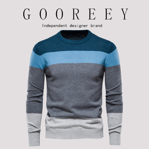 GooReey漫威毒液欧美2024秋冬条纹针织衫男圆领套头休闲打底毛衣