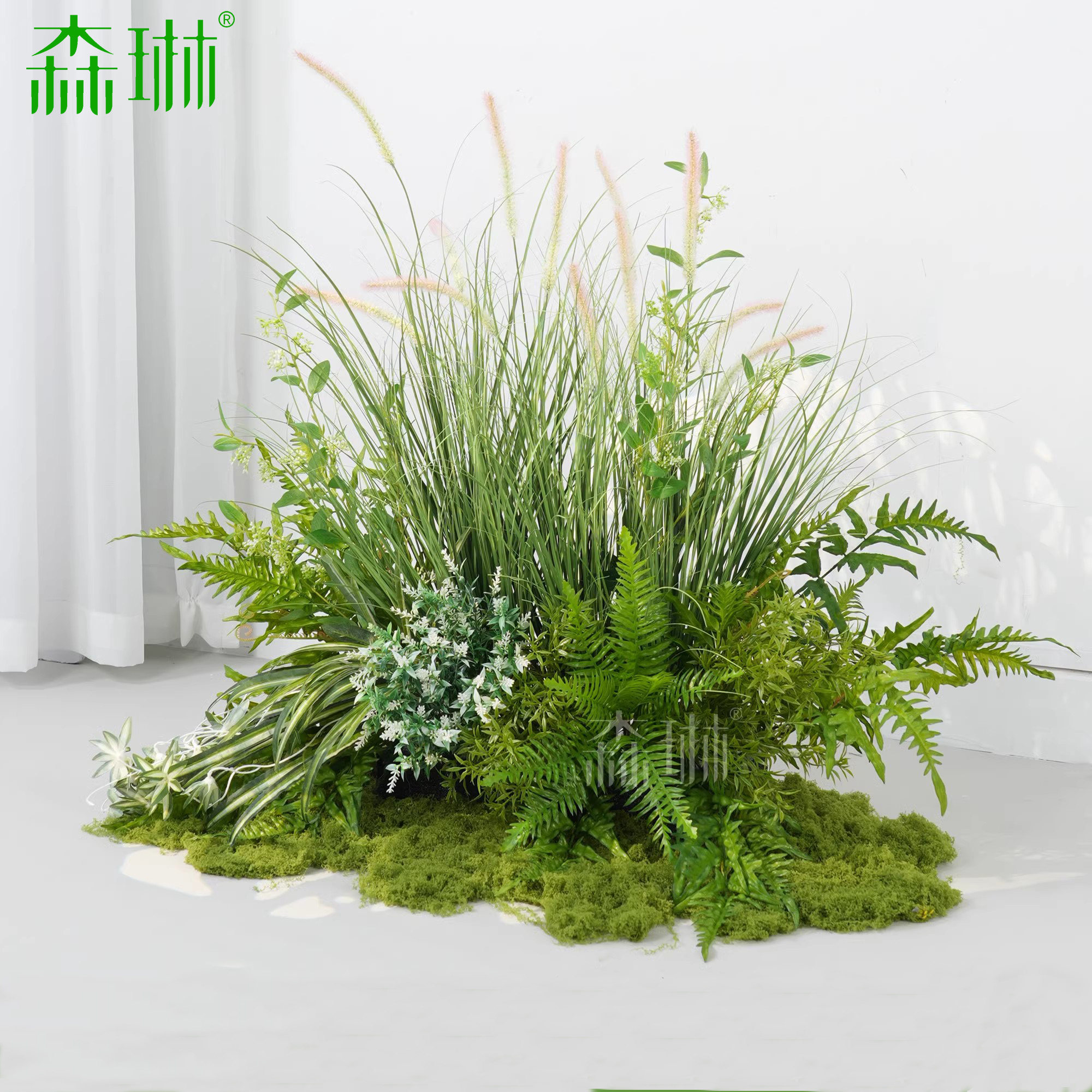 彷真绿色植物芦苇草丛组合假植物室内橱窗装饰造景苔藓微景观布置