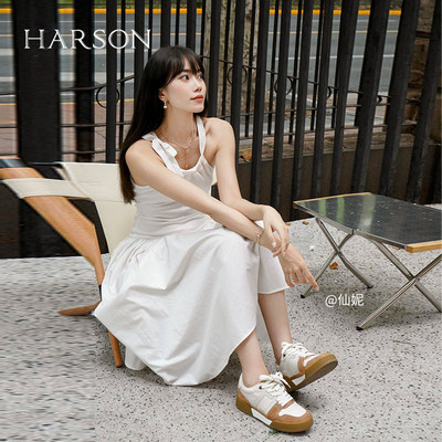 现货断码清仓哈森奥莱专柜正品拼色休闲板鞋小白鞋女时尚HC225919