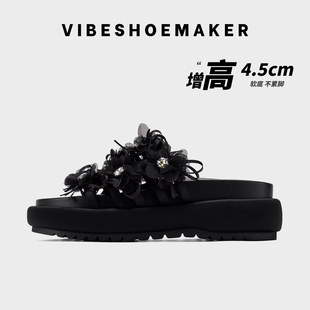 增高4.5CM!时尚厚底拖鞋女2026年新款夏季波嬉风法式繁花半托鞋子