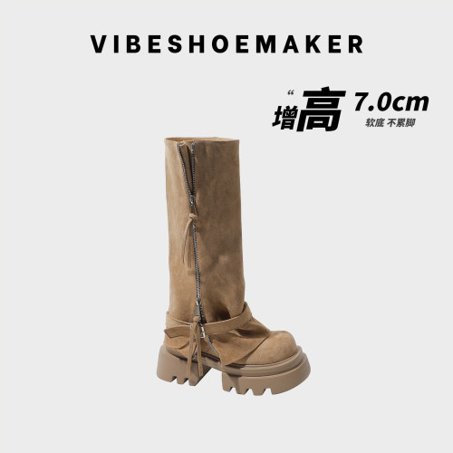复古美拉德增高堆堆高筒靴