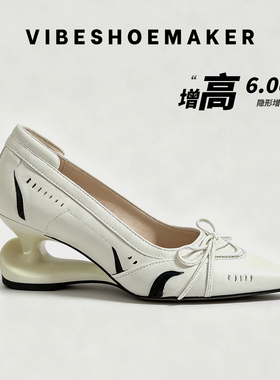 【增高6CM】 真皮蝴蝶结玛丽珍鞋2026新款尖头网面透气小众高跟鞋