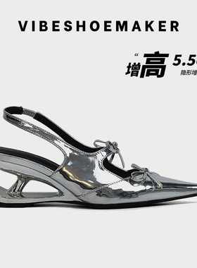【增高5.5CM】 真皮双蝴蝶结时装凉鞋女2026新款夏季时尚外穿单鞋
