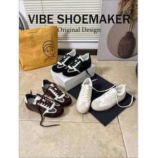 2026年软底真皮休闲鞋 复古拼色5CM内增高德训鞋 美拉德系带阿甘鞋