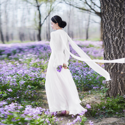 设计感女神范法式长裙雪纺连衣裙