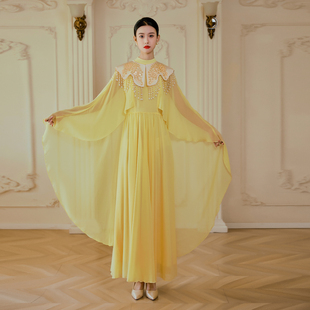 新中式云肩连衣裙女夏新款高级感雪纺飘逸长裙旅游拍照好看的裙子