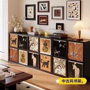 泸翊中古风钢制格子柜铁艺书架客厅电视组合柜儿童书柜落地收纳柜
