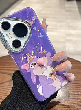 适用华为pura70pro+手机壳mate60pro+日韩卡通紫色桑普兔mate50/40pro链条挂绳p60pro防摔nova12少女心荣耀20