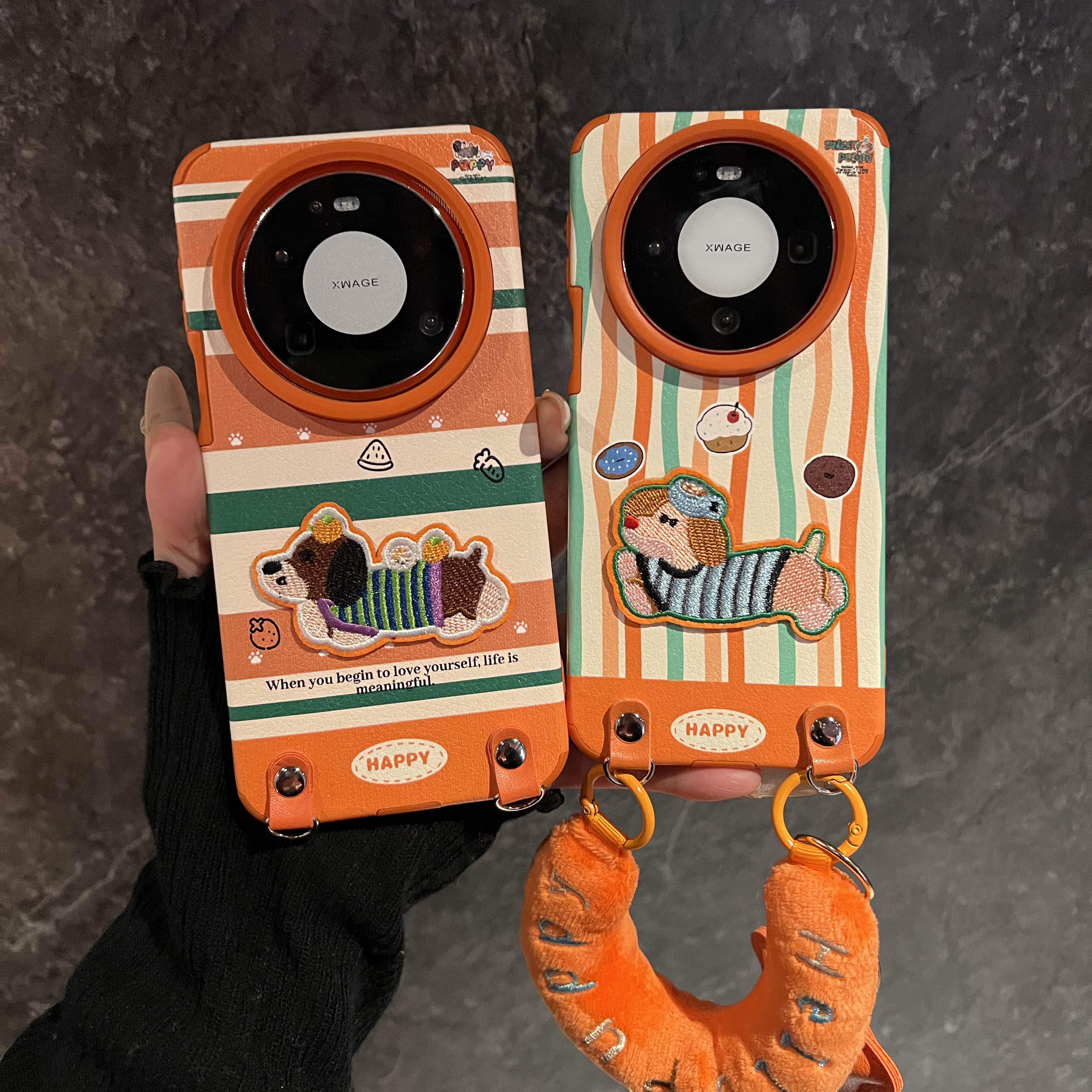 彩色条纹刺绣小狗适用华为Mate80Promax手机壳mate60/70pro+星星挂件手绳pura70pro+皮质pura80pro全包防摔女,3C数码配件,手机保护套/壳,淘宝优惠券,粉丝福利购,淘宝优惠卷