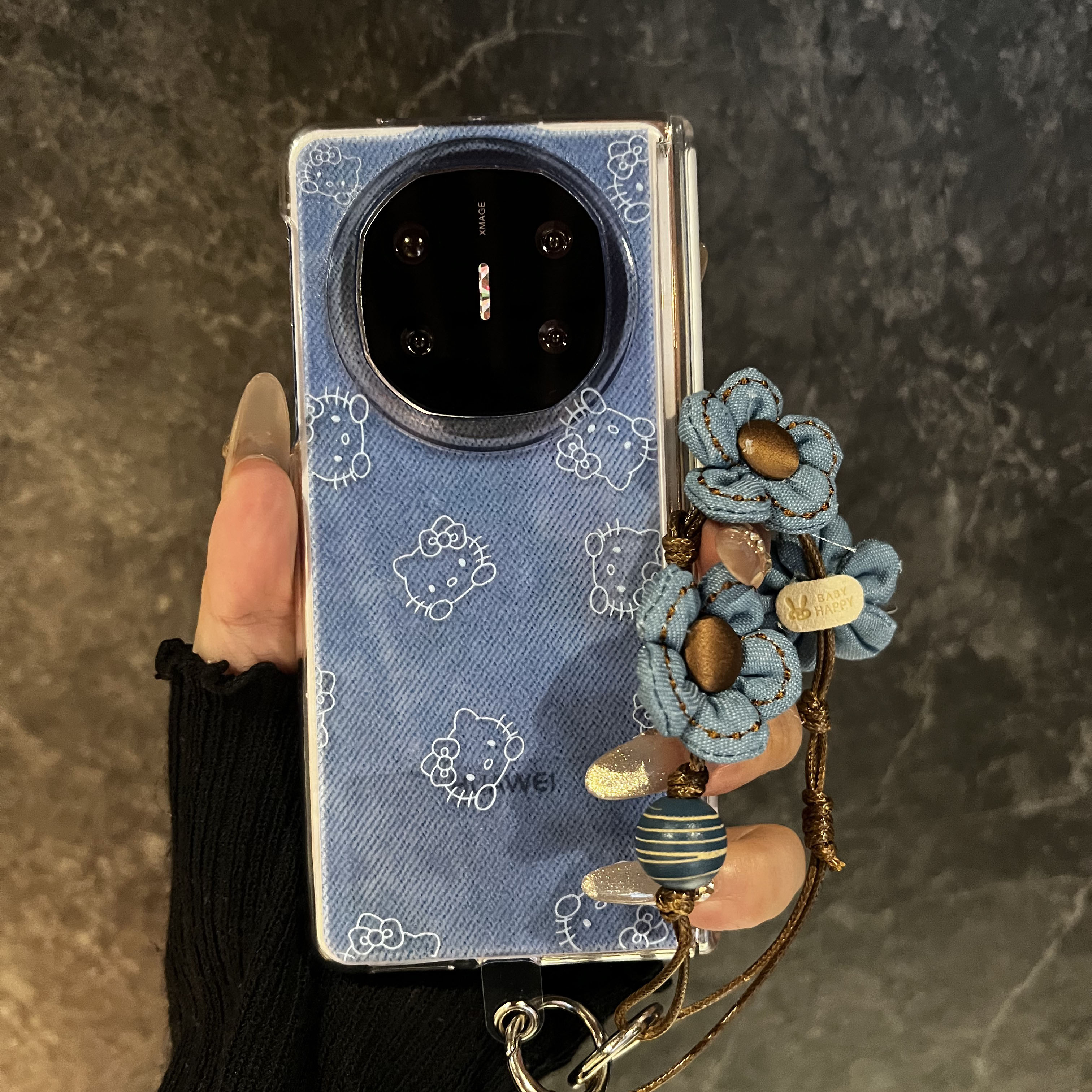 牛仔纹kt猫华为mateX6手机壳