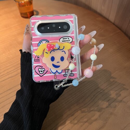 适用华为puraxmax手机壳可爱粉条纹耳机小狗椰树女孩PuraX磁吸支架小米mixflip挂绳pocket2三星ZFlip76防摔女