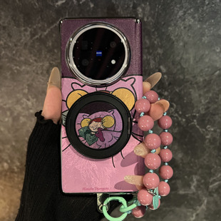 适用vivoxfold5折叠屏手机壳梦幻紫可爱睡梦女孩华为matex7中轴保护matex6典藏版磁吸支架oppon5链条女荣耀V5