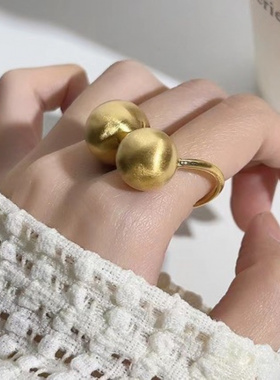 纯银S925磨砂圆球戒简约冷淡