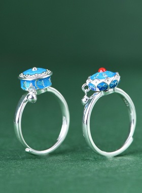 金鹿王银烧蓝六字真言莲花戒