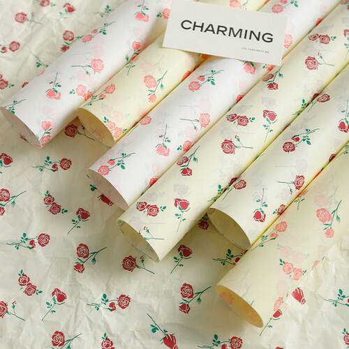 玫瑰印花雪梨纸内衬鲜花花束包装