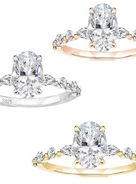 跨境热卖925银3克拉锆石戒指