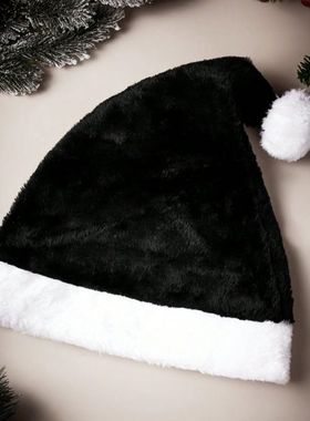 大毛球短毛绒红色，黑色圣诞帽成人帽