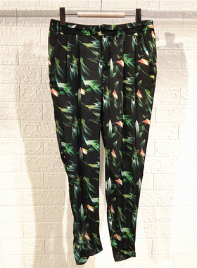 RMEO/浪漫一身夏季休闲印花九分裤小脚裤薄料款宽松腰百搭气质潮