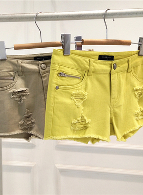 RMEO/浪漫一身春夏女休闲牛仔破洞超短裤性感紧身显瘦热裤潮毛边