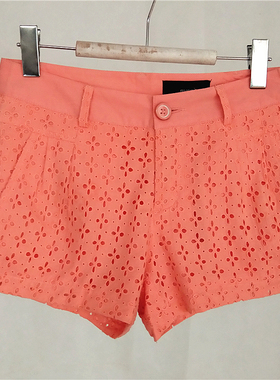 RMEO浪漫一身夏休闲短裤女裤纯棉料麻料热裤镂空内衬纱料青春活力