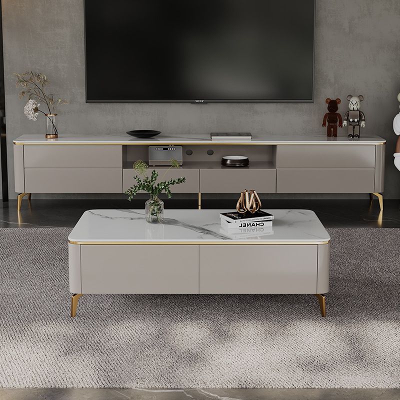 实木岩板茶几电视机柜组合客厅大小户型轻奢现代简约烤漆茶几地柜