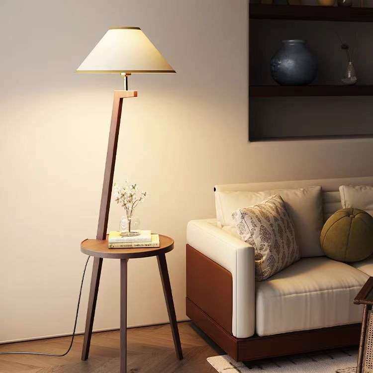 北欧复古客厅沙发旁落地灯氛围感法式立式卧室床头置物架一体台灯