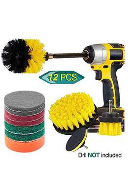 电钻刷黄色12件套电动清洁刷头套装地板墙面除垢清洁抛光