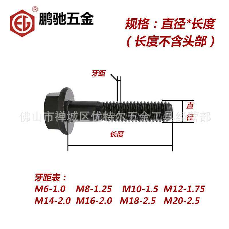 EG鹏驰10.9级高强度外六角法兰面螺丝GB5789 汽车螺栓