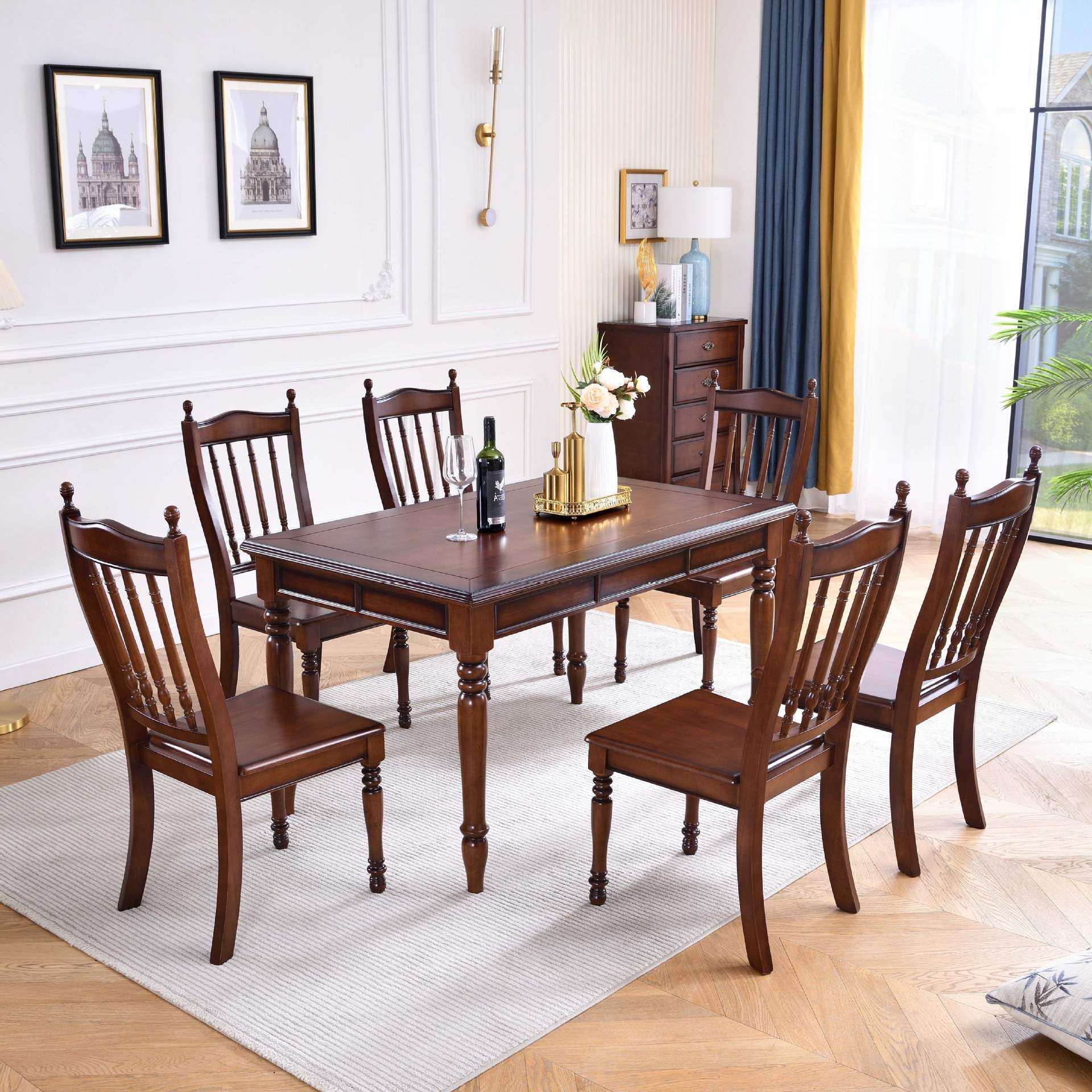 美式纯全实木餐桌椅组合饭桌子轻奢小户型欧式餐厅家用长方形餐台