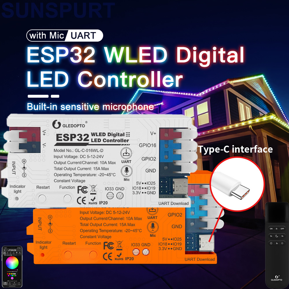 格乐德ESP32WLED幻彩控制器支持WS2811SK6812SM16703PWS2812B灯带