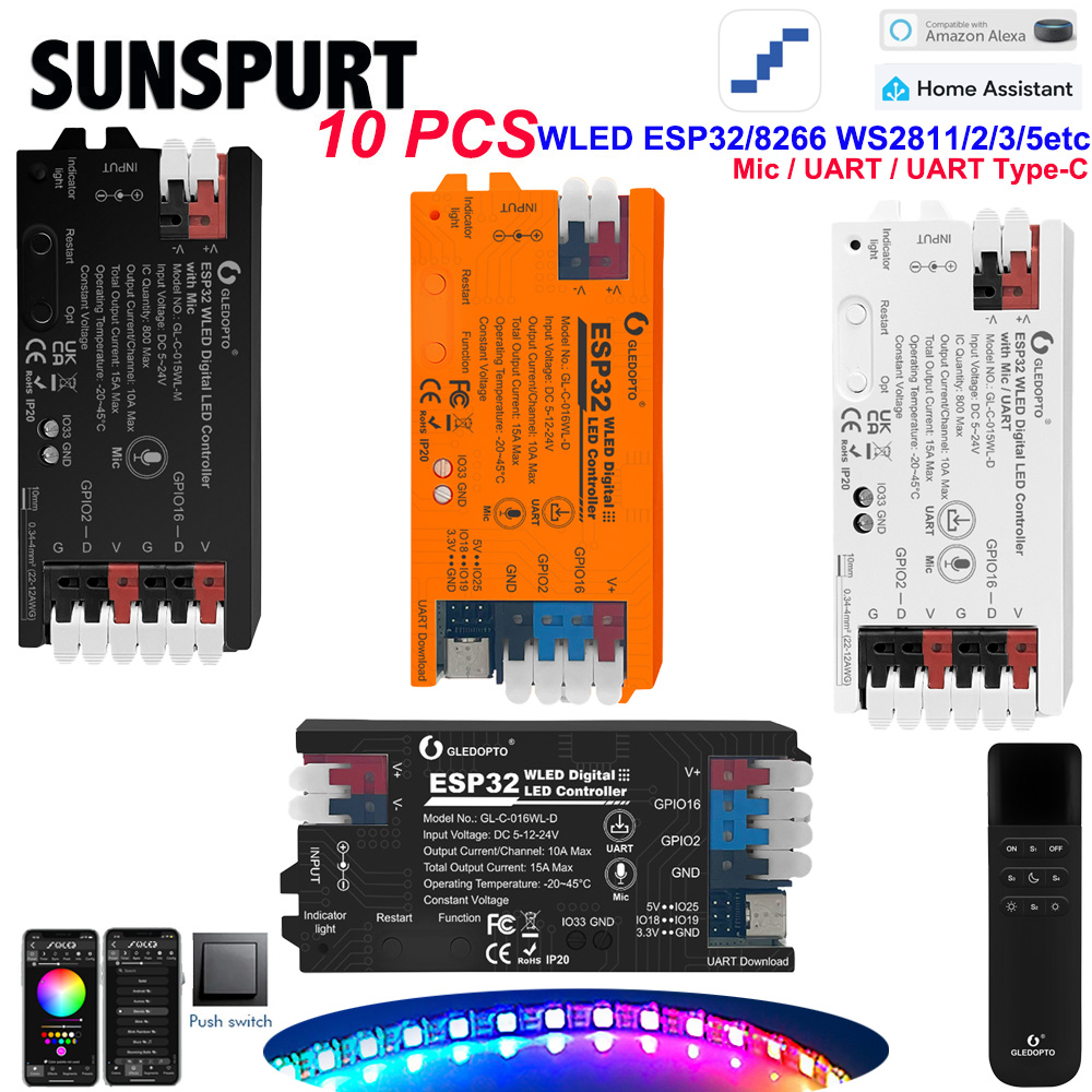 ESP8266WLED控制器5-24V支持WS2811 2812B 2813SM16703等数字灯带