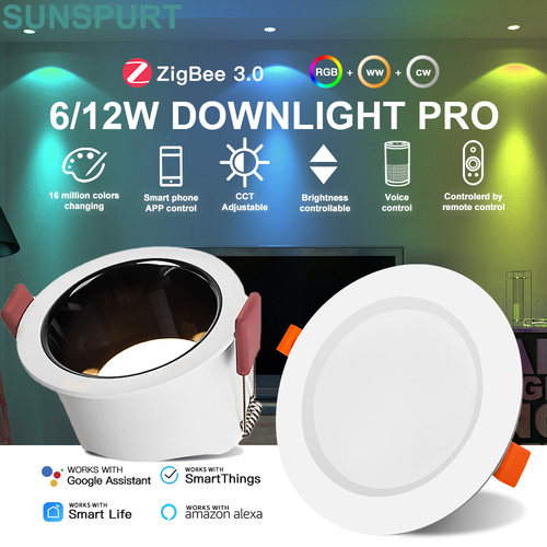 涂鸦智能Zigbee 3.0筒灯6W12W暗装RGBCCT兼容飞利浦hub三星易微联