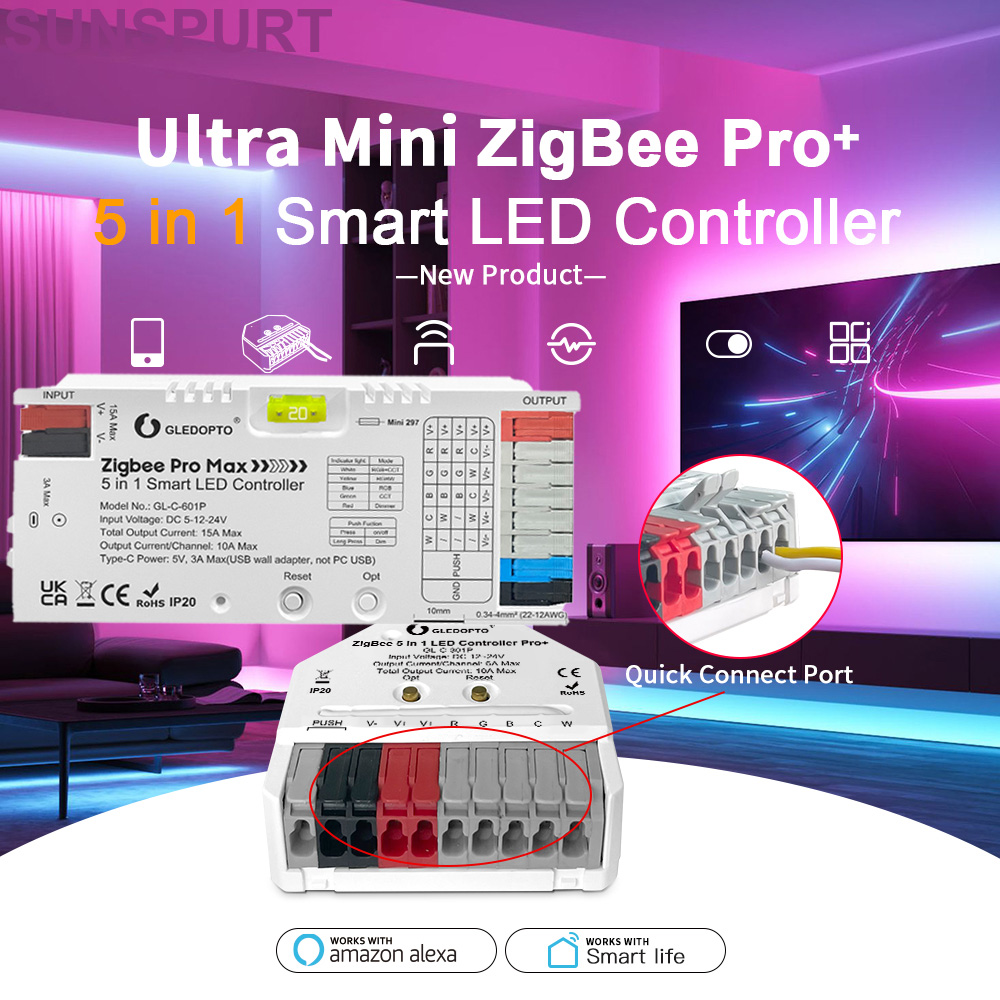 GLEOPTO 3线2线 二合一灯带控制器智能色温单色调光器ZIGBEE+2.4G