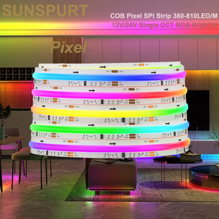 COB幻彩灯带led全彩rgb跑马流水追光柔性CCT灯条可编程防水12V24V
