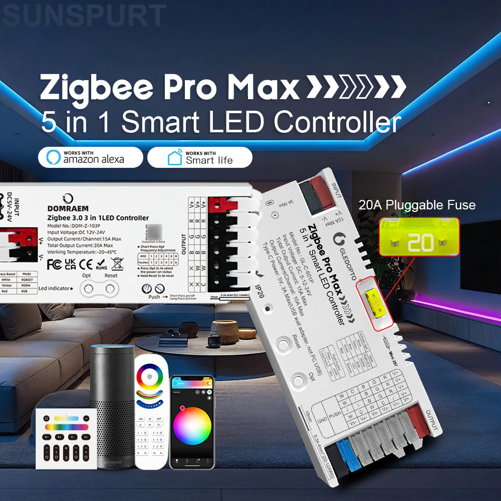 导轨五合一灯条控制器RGB RGBW CCT 单色2.4G灯带调光器ZIGBEE3.0