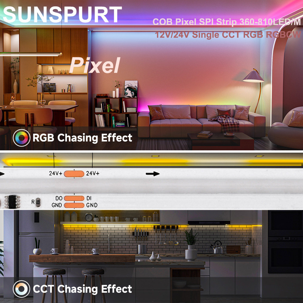 COB追光流水24v幻彩LED灯带单双色RGB CCT柔性线性灯跑马智能调光,家装灯饰光源,室内LED灯带,淘宝优惠券,粉丝福利购,淘宝优惠卷