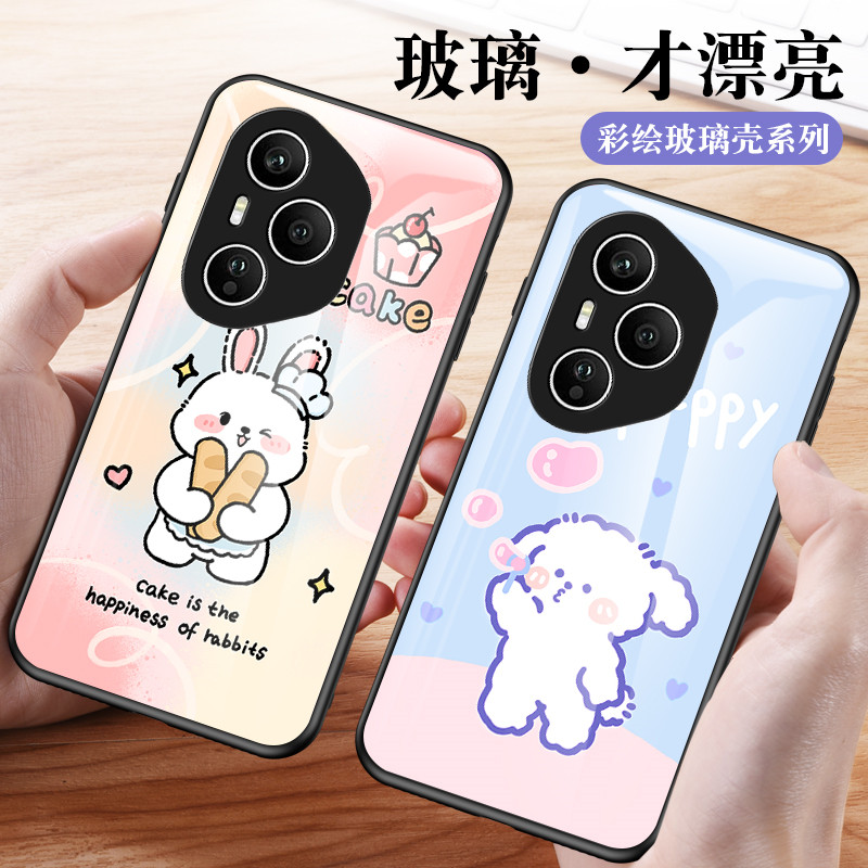 适用荣耀400pro海外版手机壳卡通彩绘玻璃honor400保护套DNP-AN00全包超薄por防摔p硅胶软边外壳DNY可爱新款
