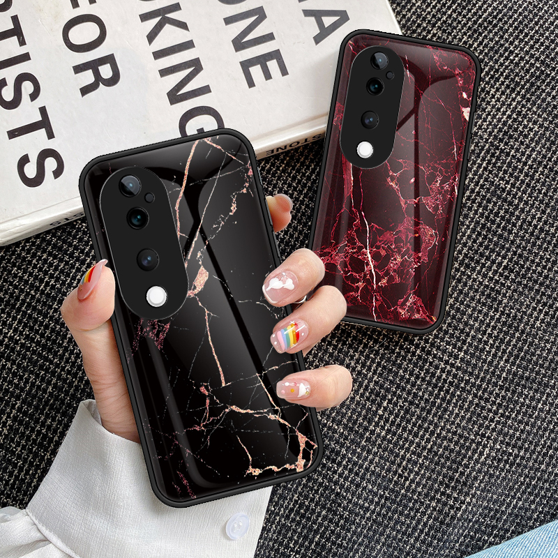 适用vivoV40pro海外版手机壳V40全包防摔vivo大理石纹vovoV新款保护套viviv彩绘玻璃voviv时尚男女硅胶软外壳