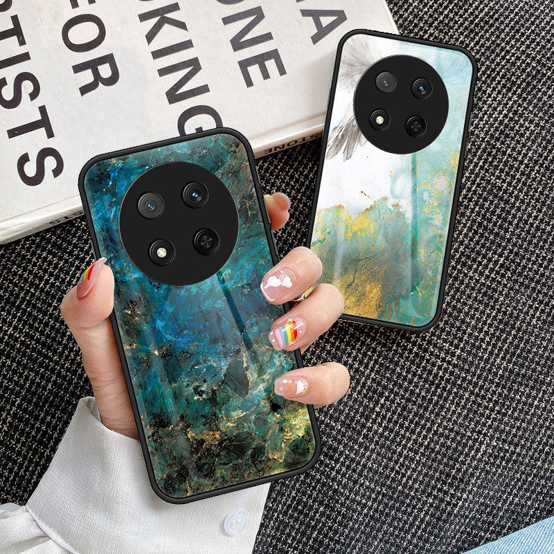 适用荣耀X9C手机壳彩绘玻璃Honor x9c保护套大理石纹huawei全包超薄x硅胶软边外壳case华为防摔外壳c荣要新款