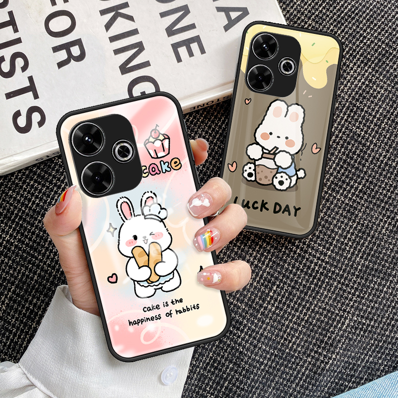 适合小米Poco M6手机壳海外版彩绘卡通玻璃pocom6网红软边框全包防摔保护套pocm6男女新款case可爱外壳超薄po