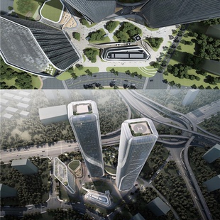现代城市景观建筑商业综合体办公楼酒店商住楼未来城市SU模型素材